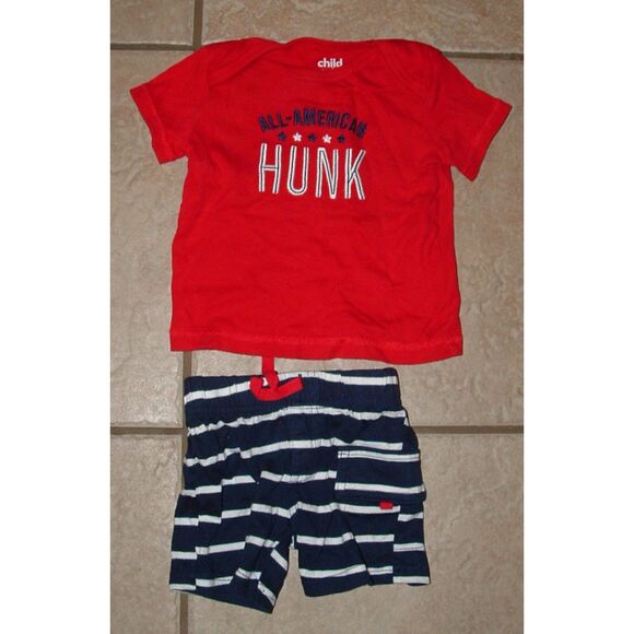 Baby Boys Sz 3-6 Months ALL AMERICAN HUNK Tee Shirt & Pull On Shorts 2 Pc Set - Picture 1 of 2